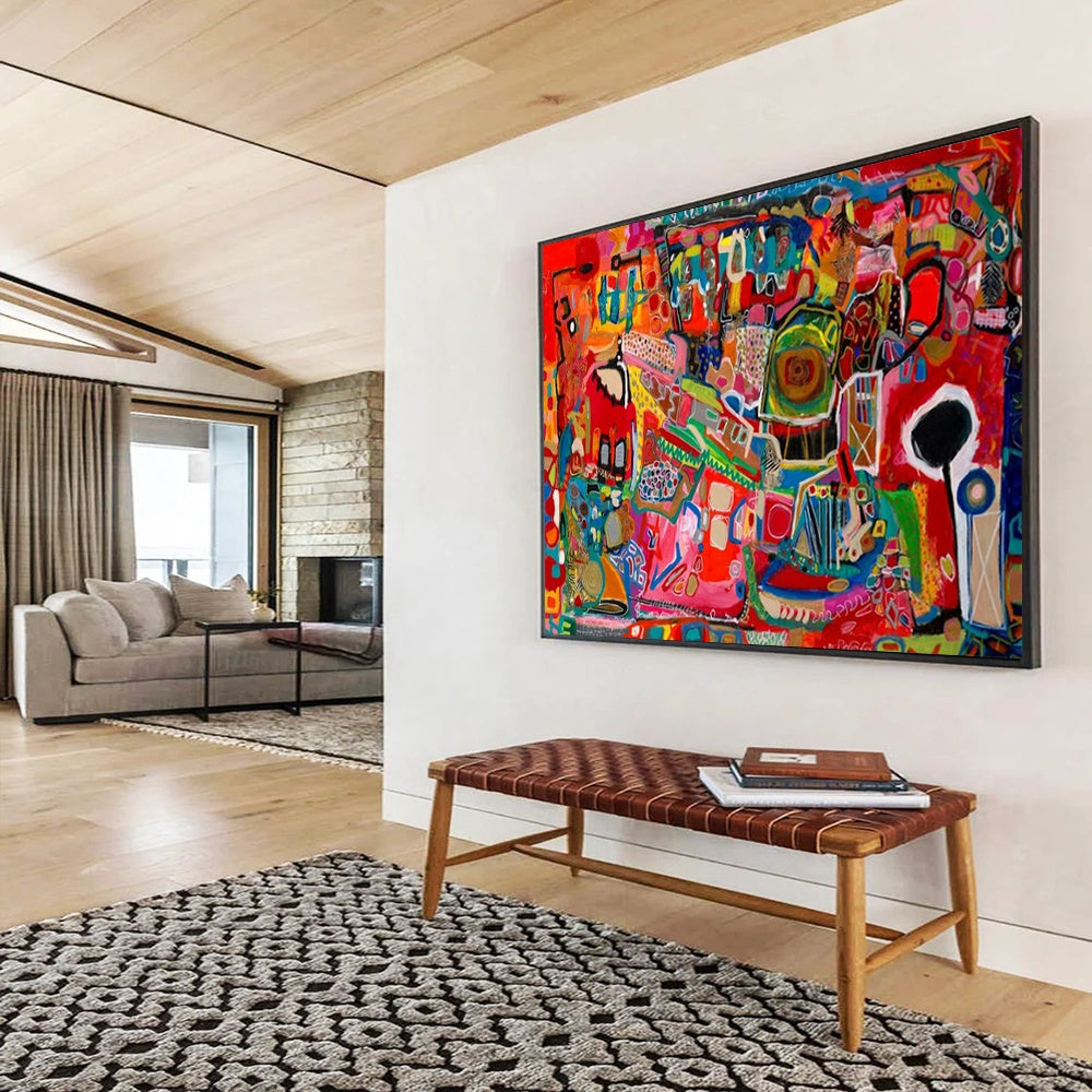 Vibrant, chaotic abstract scene in reds and blues CT1680