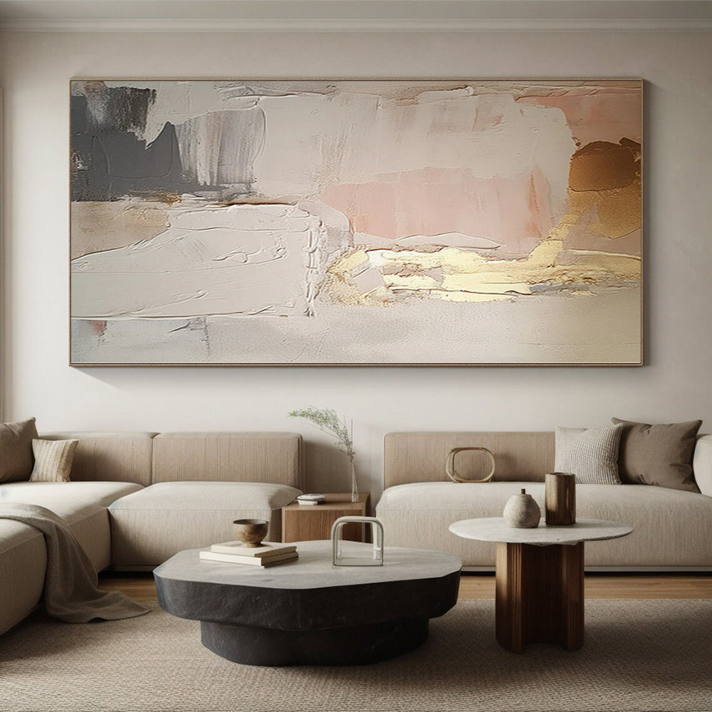 “Blush & Gold Layers” - Abstract Art with Pink, Gold, Gray, White CT0092