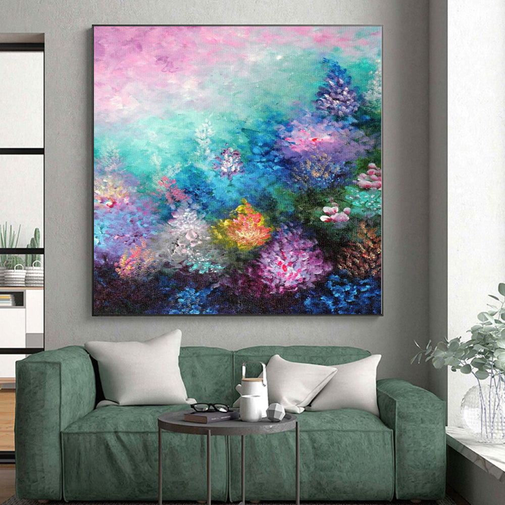 “Dreamy Flower Garden” - Abstract Art with Pink, Blue, Purple, Yellow, Green CT0065