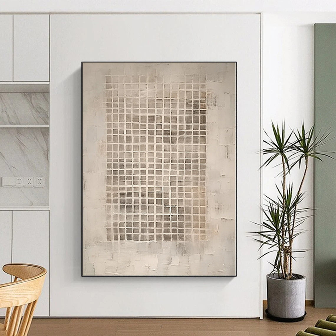 “Neutral Grid” - Abstract Work with Beige, Gray CT0091