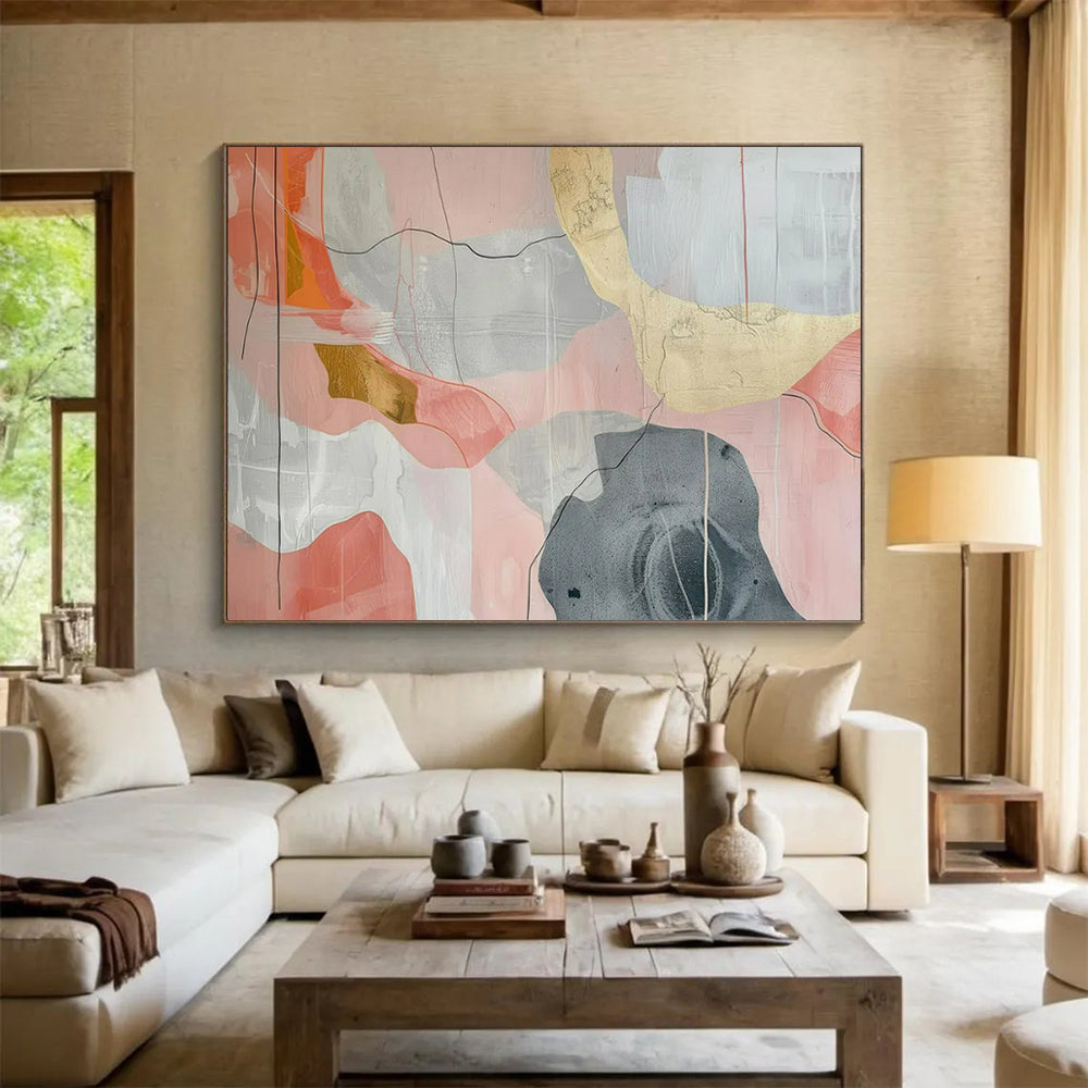 “Pink and Gray Abstract Shapes” – Minimalist Abstract Acrylic Painting CT1761