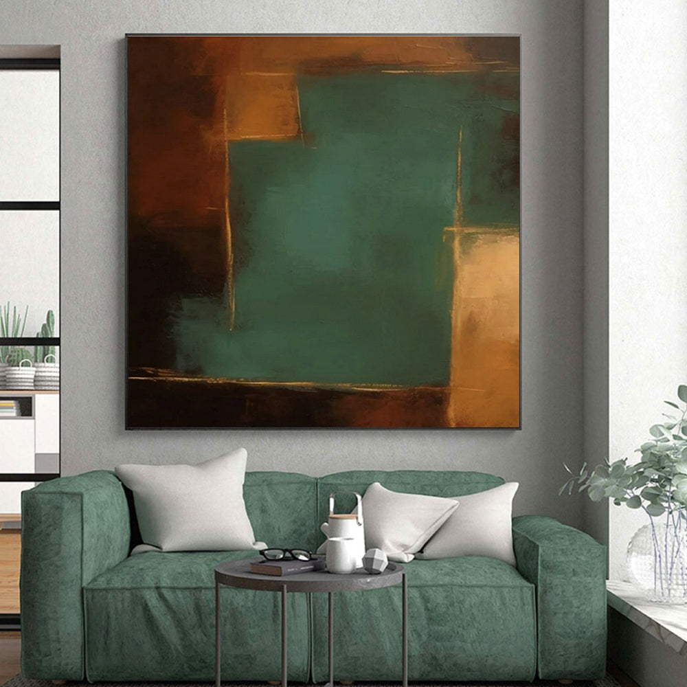 “Dialogue Between Brown & Teal - Gold”,Color - Field Abstract Art CT0601