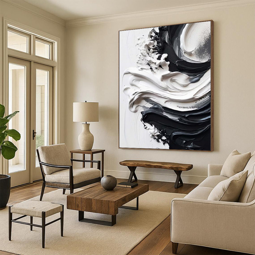 “Black - White Swirl Textures” Impasto Acrylic Art CT0241