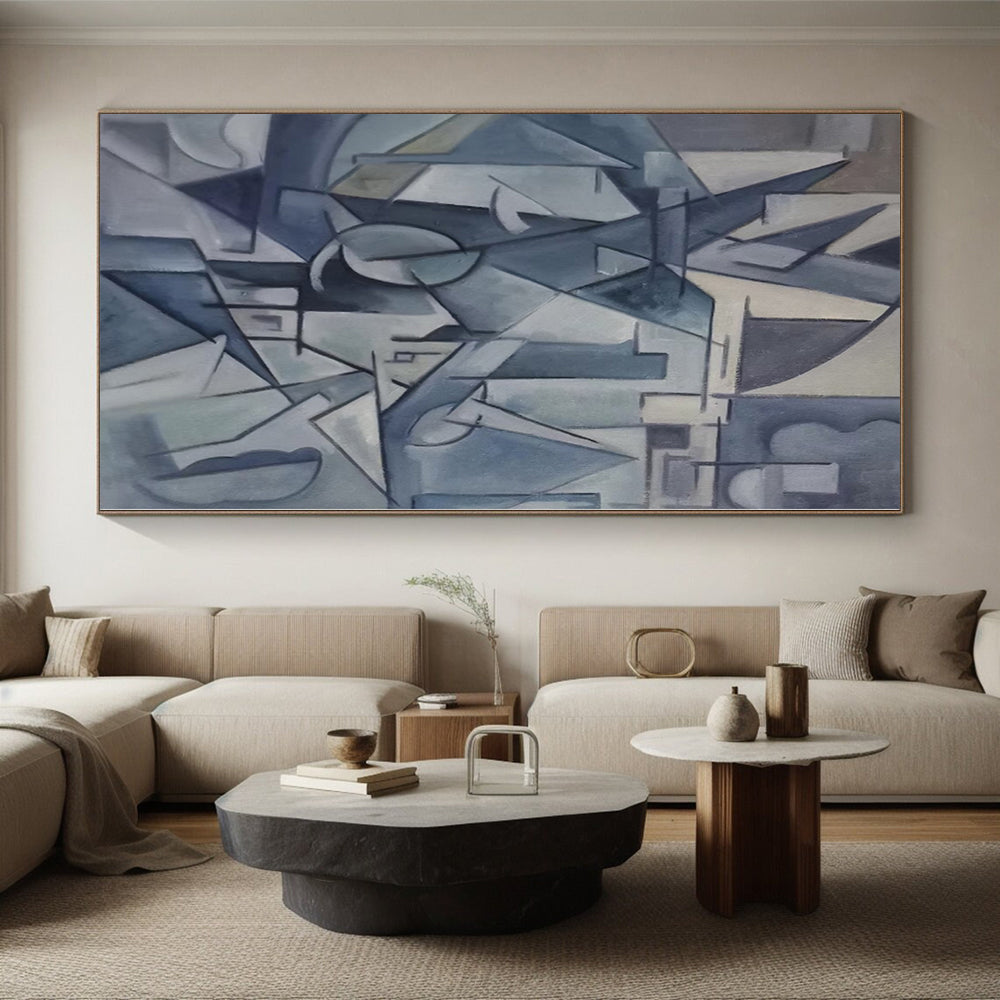 “Blue & Gray Cubist Abstraction” - Abstract Cubist - Style Painting CT0393