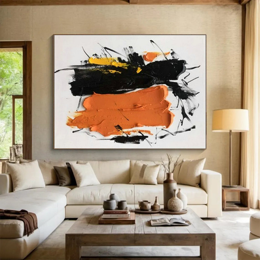 “Black - Orange - Yellow Dynamic Strokes”,Abstract Expressionist Art CT0607