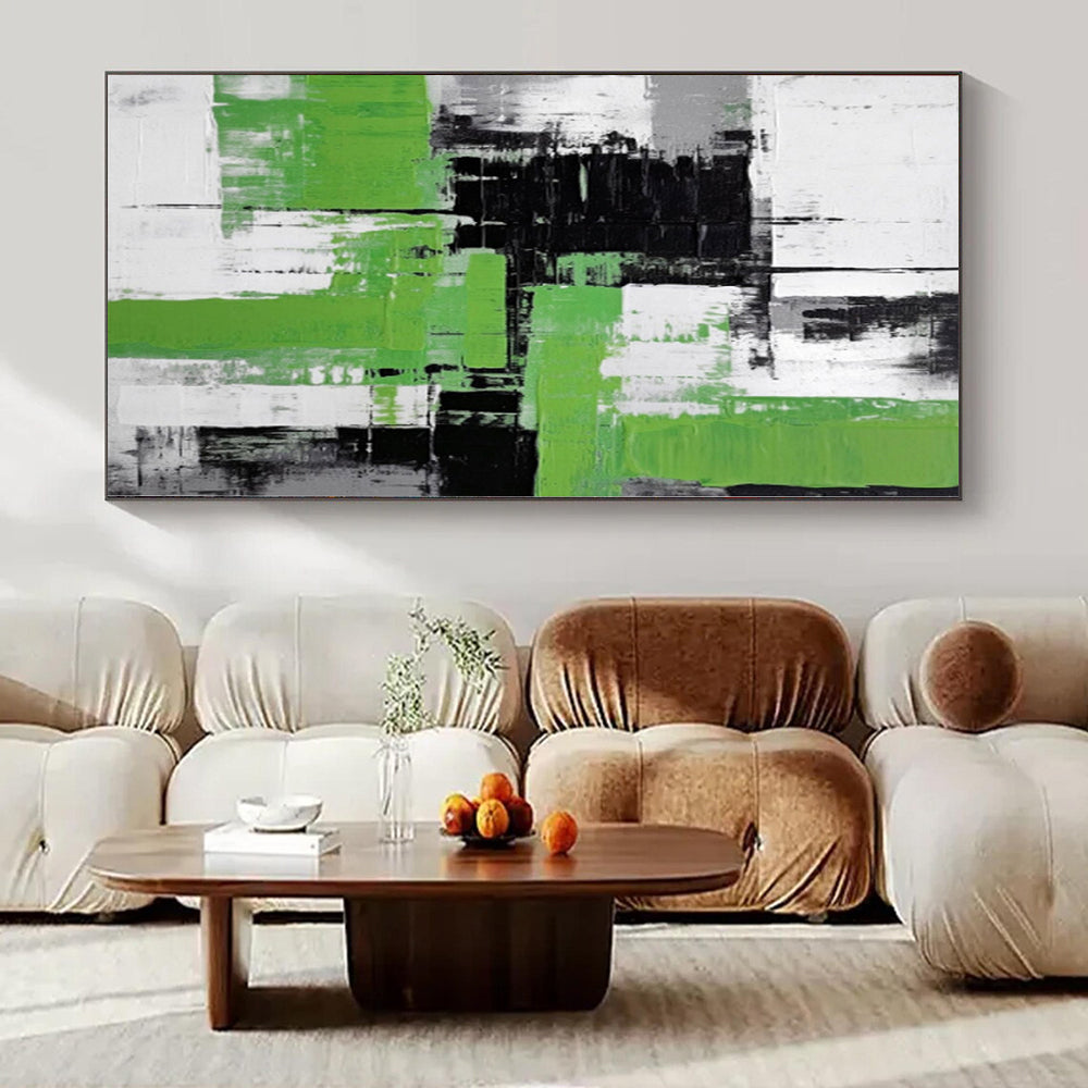 “Green, Black, and White Abstract Layers” Dynamic Acrylic Art CT0181