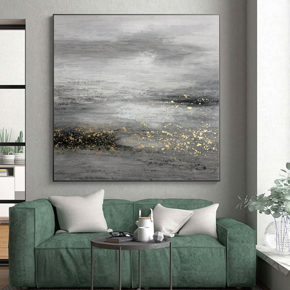 “Grey - Gold Misty Textures”,Minimalist Abstract Painting CT0345
