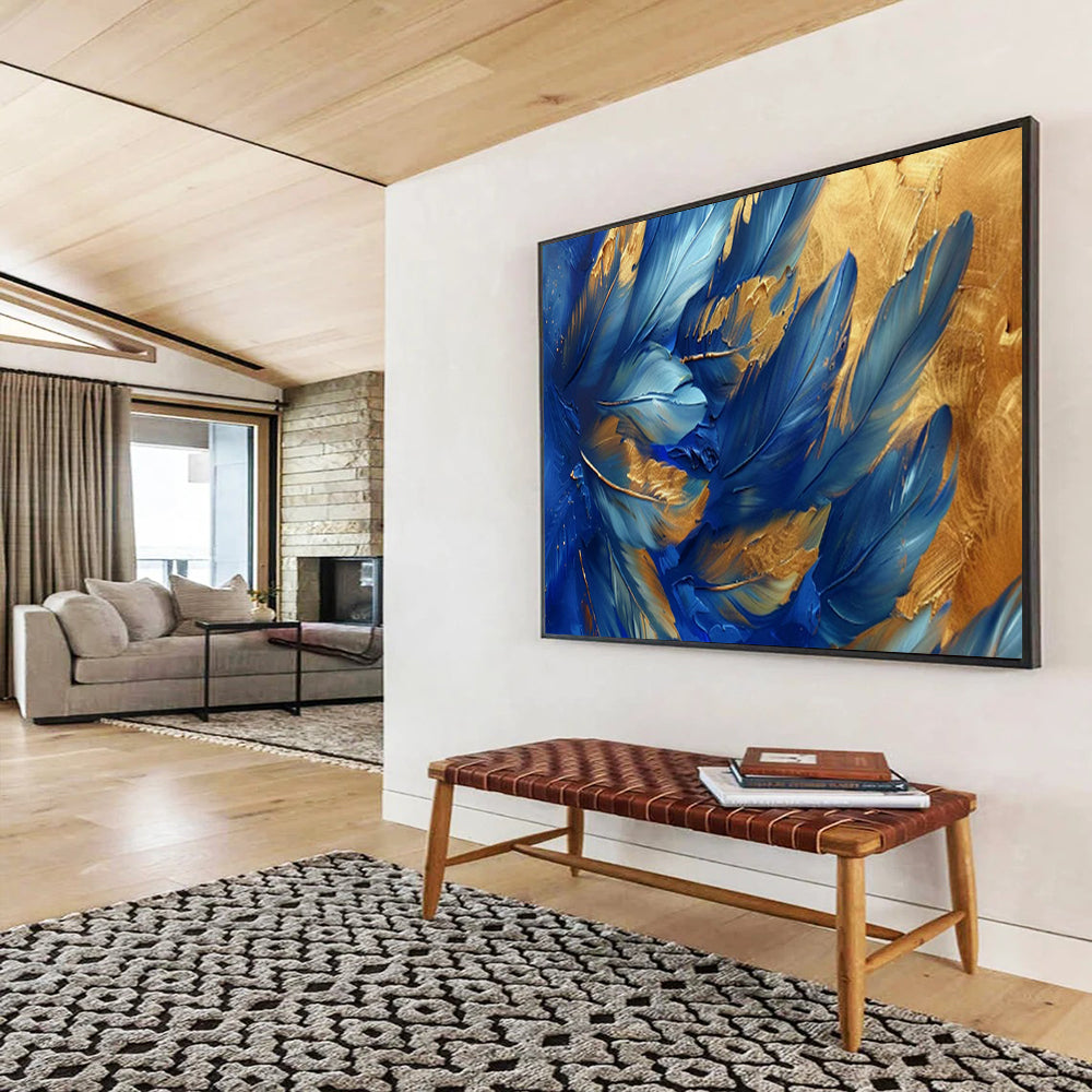 “Blue Feathers with Gold Accents” – Nature - Inspired Acrylic Painting CT1708