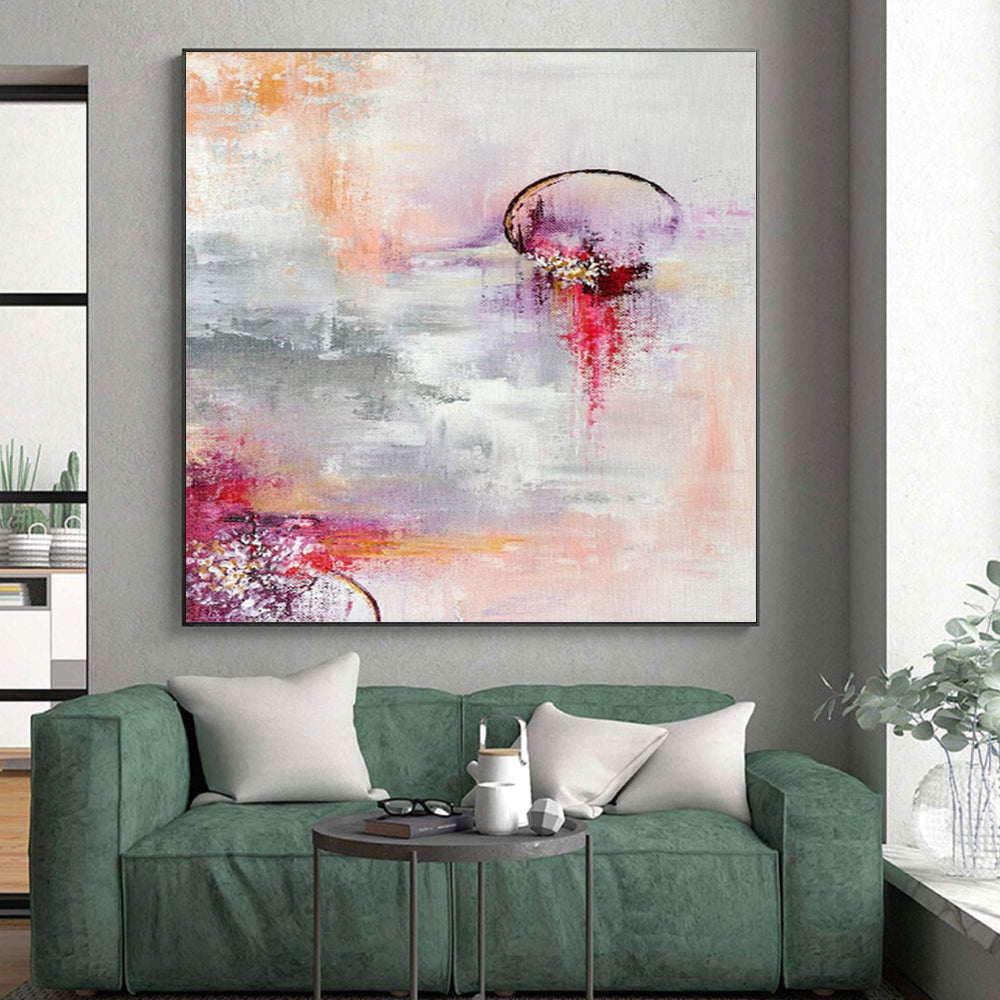 “Dreamy Sunset” - Abstract Art with Pink, Purple, Orange, Gray, White CT0038