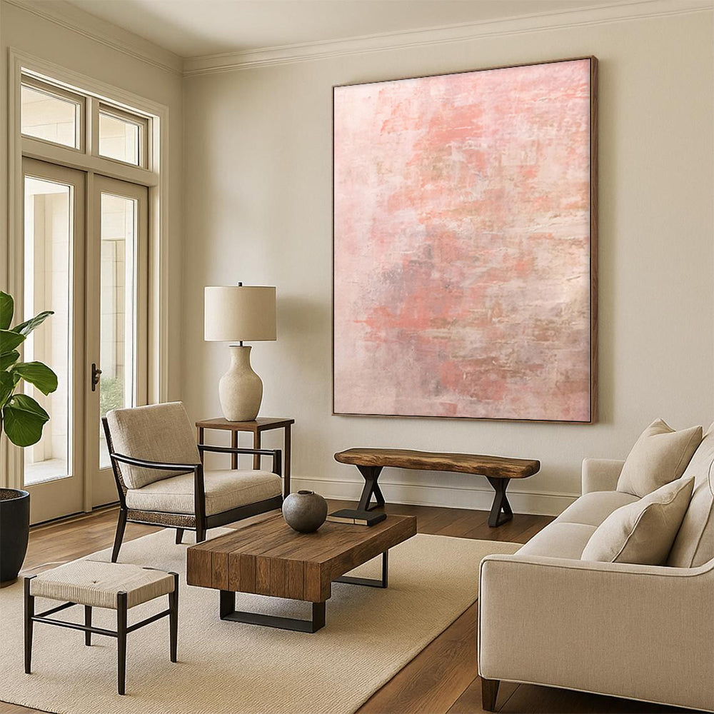 “Blush Whispers” - Abstract Painting with Soft Pink, Beige, Subtle Tones CT0016