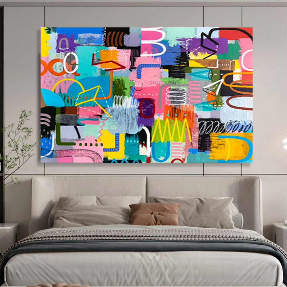 “Whimsical Color Doodles in Bright Hues” - Lively Abstract Acrylic Mural - Style Art CT1811