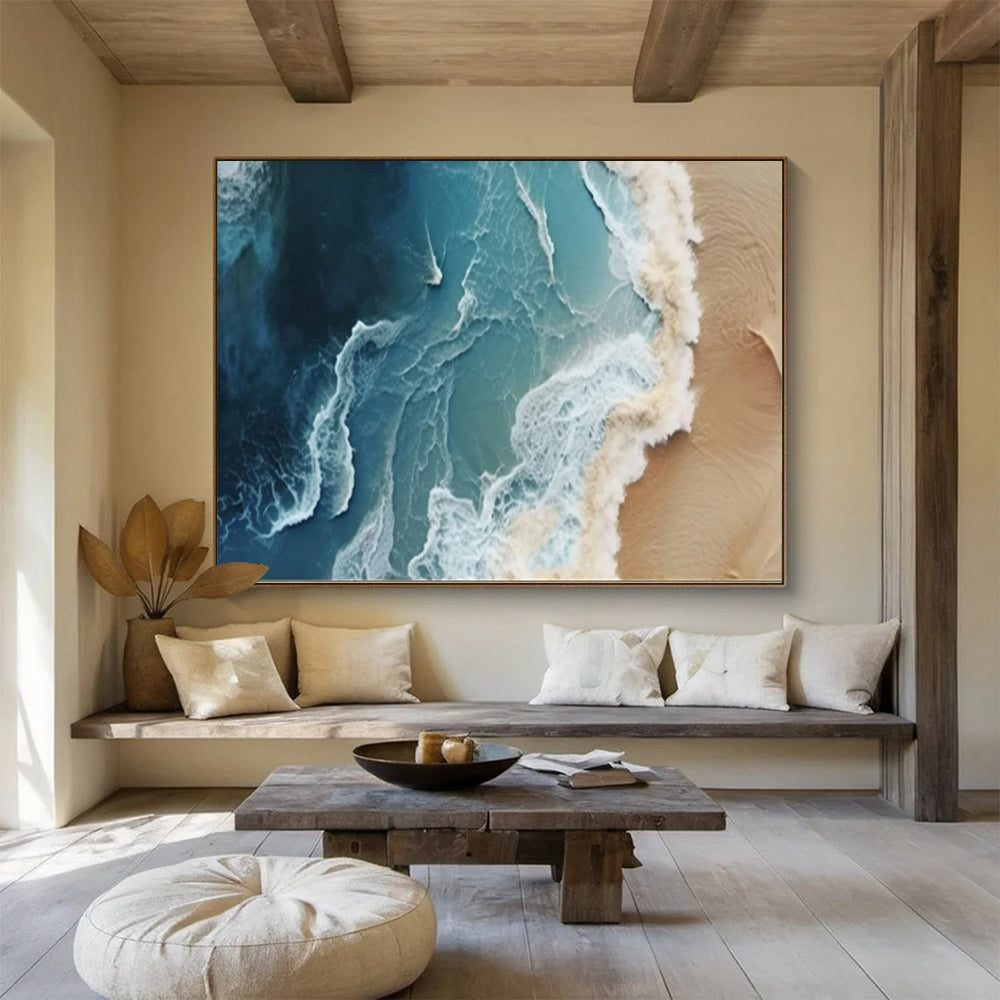 “Aerial Ocean Waves” - Shades of deep blue, turquoise, white; aerial view of intricate ocean wave patterns CT1547