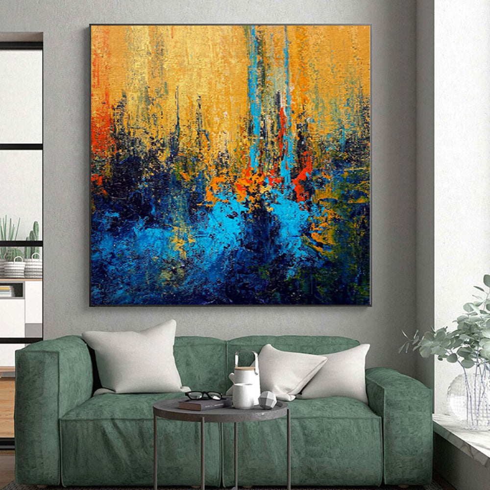 “Sunset Cityscape Abstraction” - Abstract Work with Yellow, Blue, Red, Green CT0027
