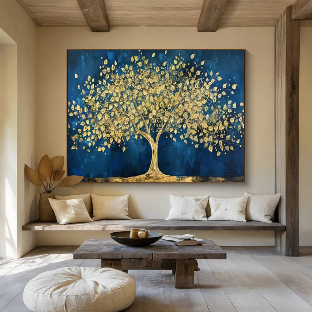 “Midnight Gold Tree” - Golds, deep blues; striking golden tree against a dark sky CT1620
