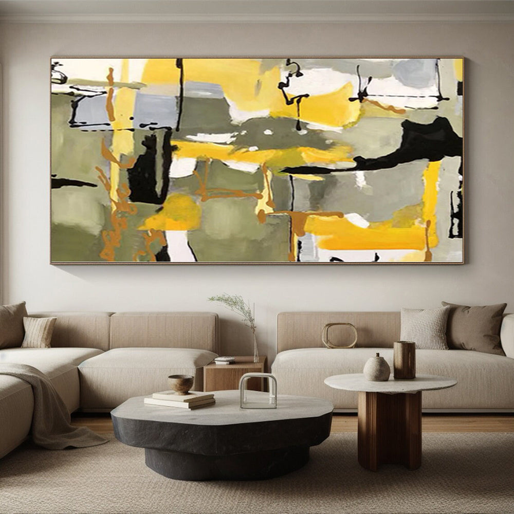 “Yellow - Grey Abstract Shapes”,Color - Block Abstract Painting CT0344