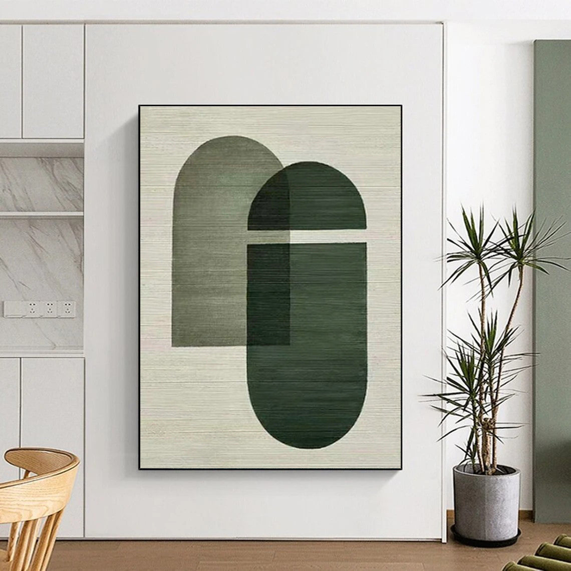 “Dark Green Geometric Overlaps”,Minimalist Abstract Art CT0594