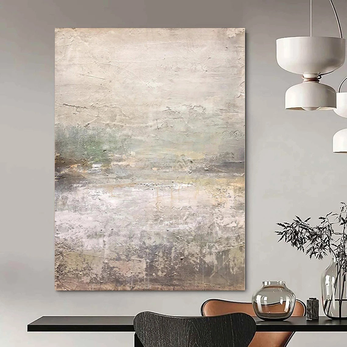 “Gray - Green Textured Landscape” Abstract Oil Painting CT0120