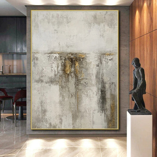 “Textured Grey with Gold Streaks”,Minimalist Textured Painting CT0356