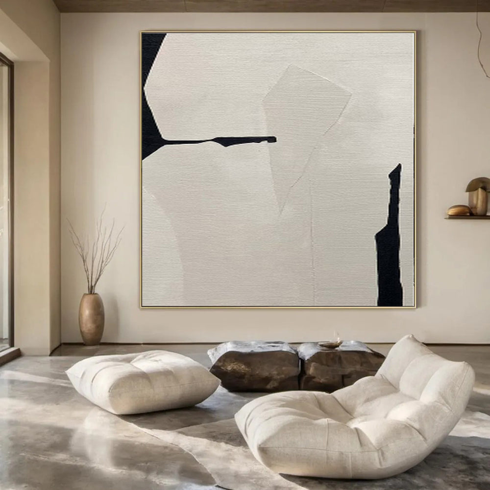 “Beige and Black Geometric Cuts” Collage - Style Acrylic Art CT0146