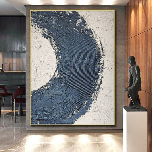 “Deep Blue Textured Crescent” - Abstract Textural Art CT0427