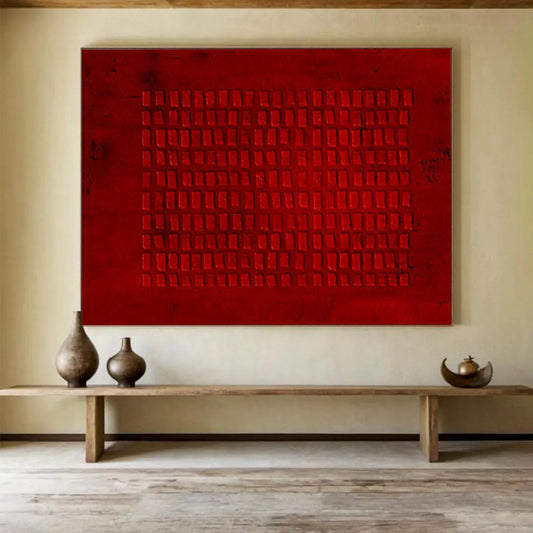 “Hand - painted Red Grid” - Textured red grid pattern CT1651