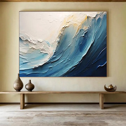“Impasto Sea Wave” - Shades of blue, white, beige; thick - textured, impasto wave with a sense of movement CT1554