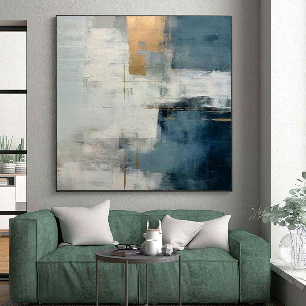 “Blue - Gray - Gold Abstract Layers” Abstract Acrylic Art CT0245