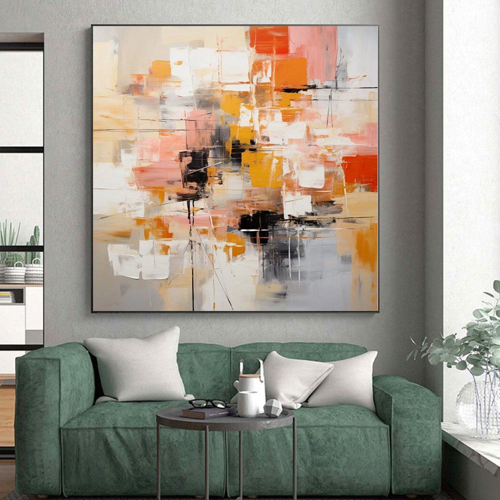 “Orange - pink Abstract Geometry” Cubist - Inspired Acrylic Art CT0225