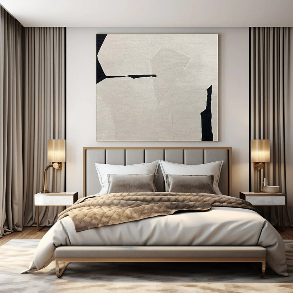 “Beige and Black Geometric Cuts” Collage - Style Acrylic Art CT0146