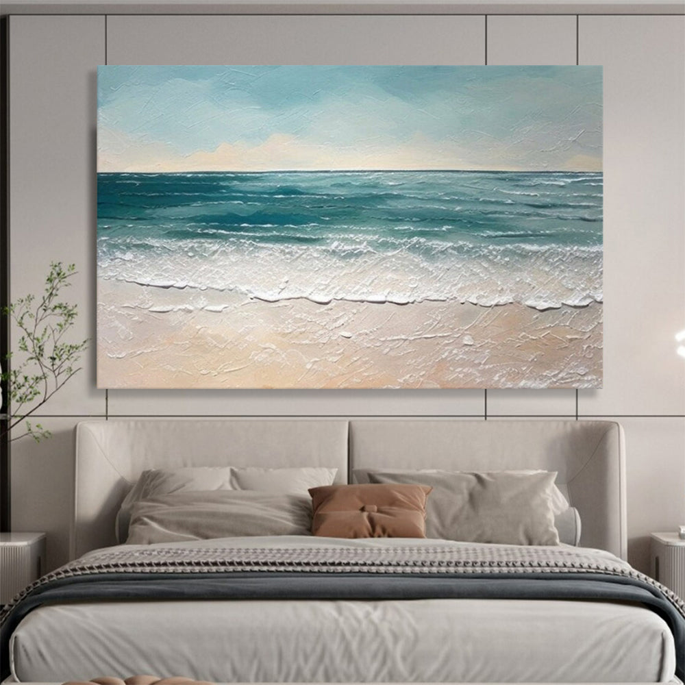 “Minimalist Seaside” - A minimalist seascape in light blue, white, and beige CT1644