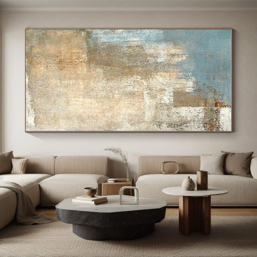 “Blue - Beige Textured Abstract”,Vintage - Inspired Abstract Oil Painting CT0568