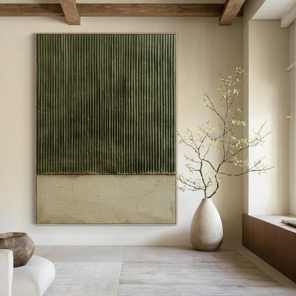 “Green - Beige Textured Panels” Minimalist Acrylic Art CT0217