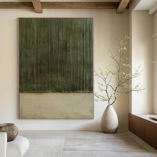 “Green - Beige Textured Panels” Minimalist Acrylic Art CT0217