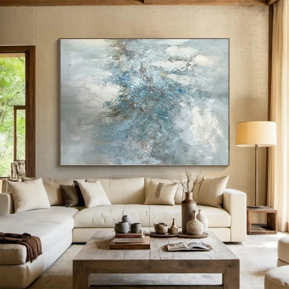 “Soft Blue Abstract Blooms” Abstract Acrylic Art CT0297