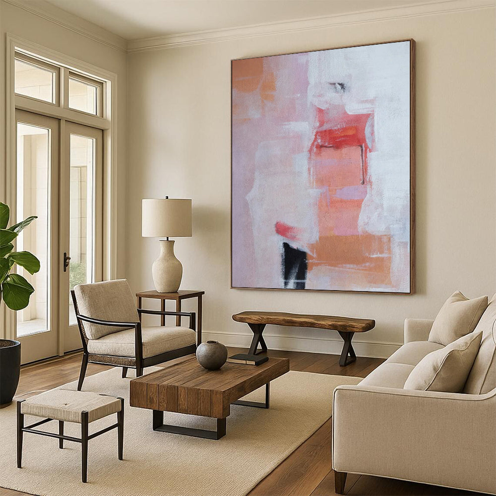 “Pink - Orange - White Abstract Forms” Impressionistic Acrylic Art CT0221