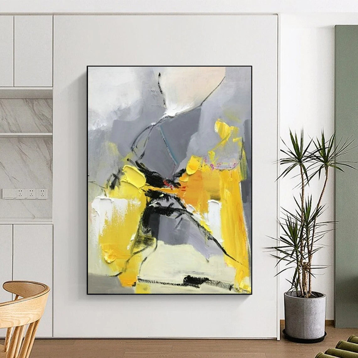 “Yellow - Grey - Black Abstract Composition”,Abstract Expressionist Art CT0618