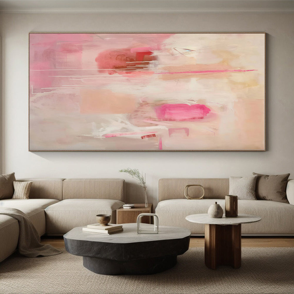 “Pink - Beige Abstract Drizzle” - Abstract Expressionist Art CT0440