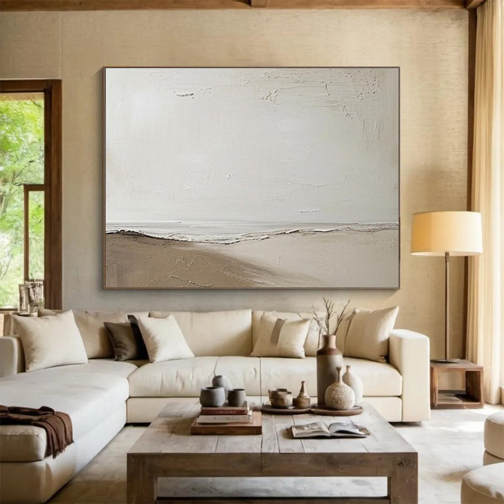 Minimalist abstract landscape in white and brown CT1658