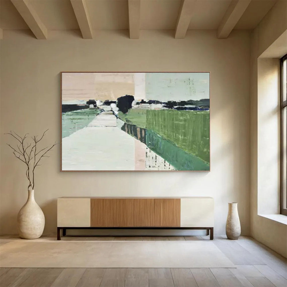 “Abstract Countryside Path ” - Blocks of green, beige, and gray; abstract forms suggesting a path through the countryside CT1541