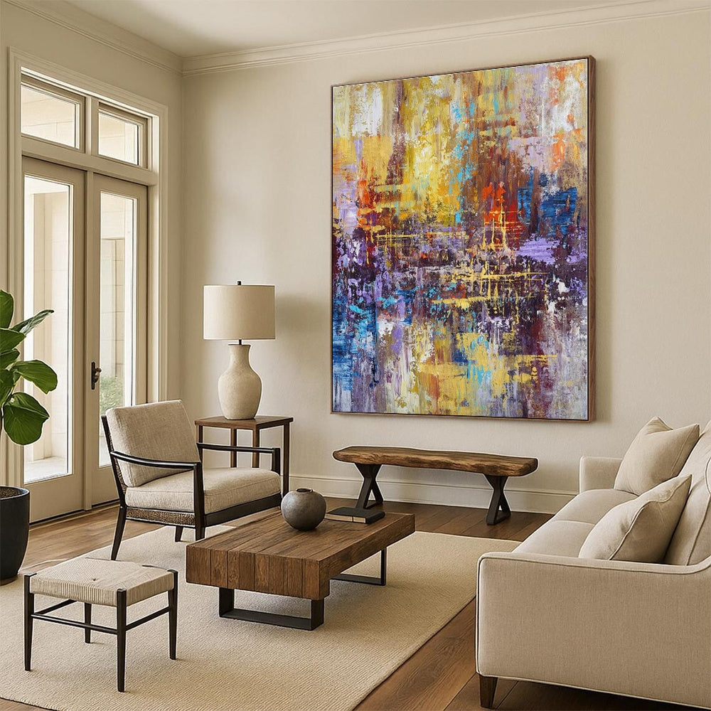 “Vibrant Urban Abstraction”,Abstract Cityscape - Inspired Acrylic Painting CT0545