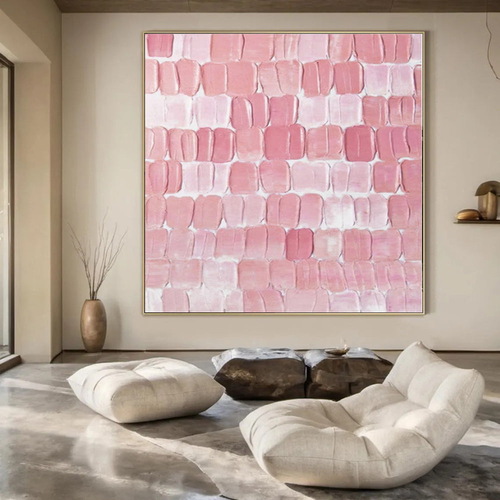 “Pink Textured Tiles” Impasto Acrylic Art CT0178