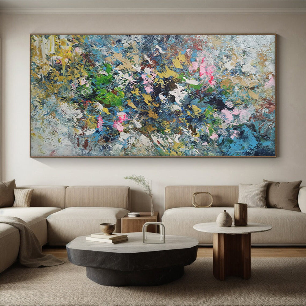 “Colorful Chaos Blooms” - Abstract Floral - inspired Painting with Multicolored Petals CT0017