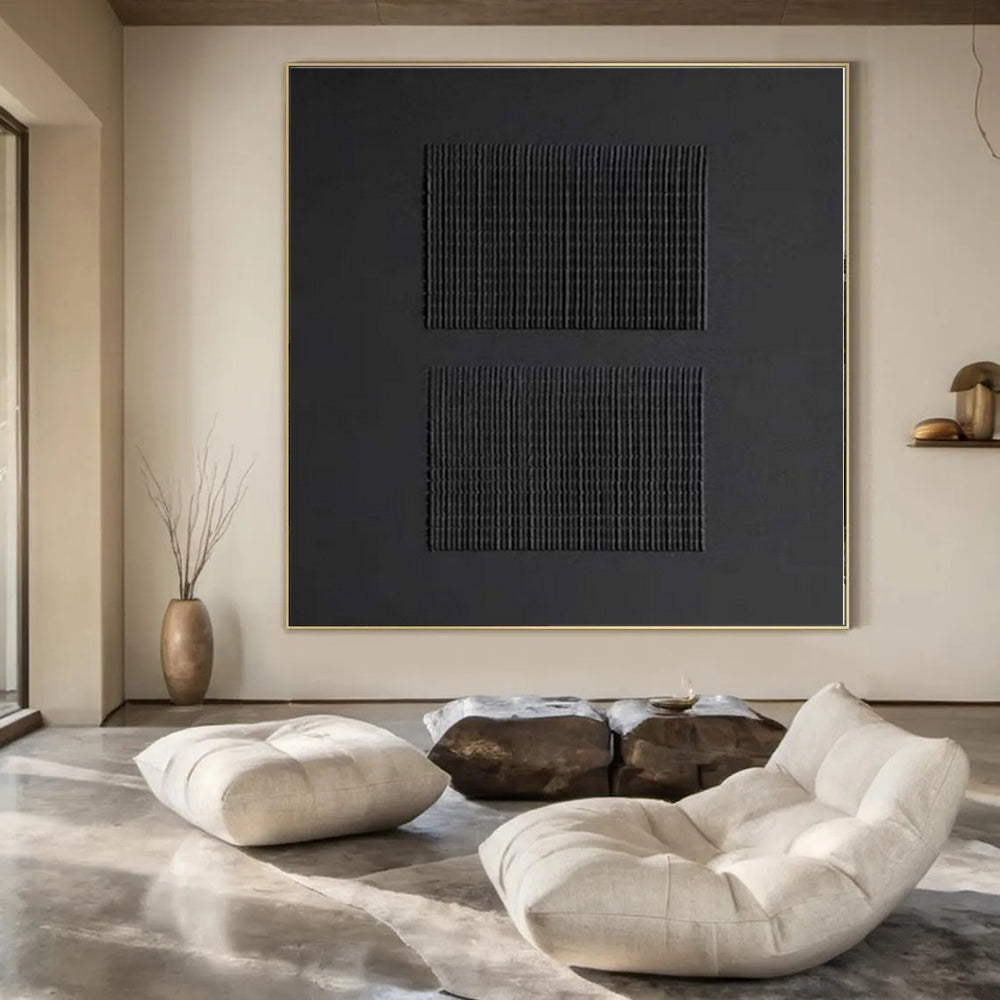 “Black with Textured Squares” Relief - Style Acrylic Art CT0153