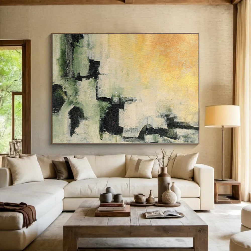 “Abstract Terrain” - Abstract Work with Yellow, Green, Black, White CT0040
