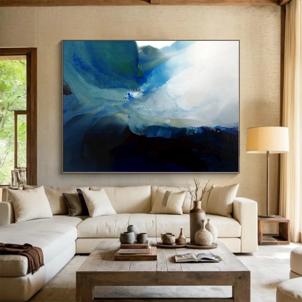 “Blue and Black Fluid Abstraction”,Abstract Fluid Art CT0587