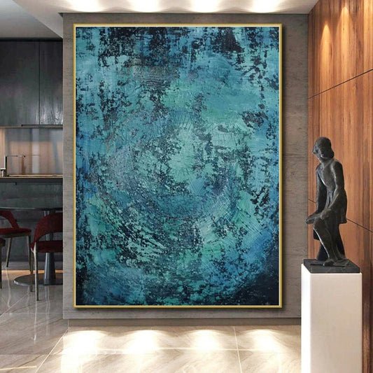 “Teal - Black Textured Abstraction” - Abstract Expressionist Art CT0464