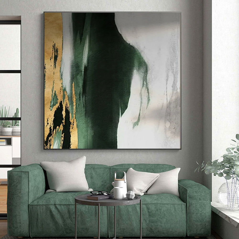 “Green - Gold - White Abstract”,Abstract Minimalist Art CT0640