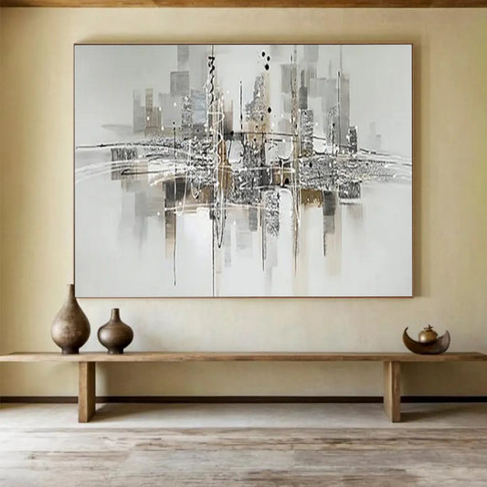“Urban Echoes” – Monochromatic grays, blacks with energetic, abstract cityscape lines CT1690