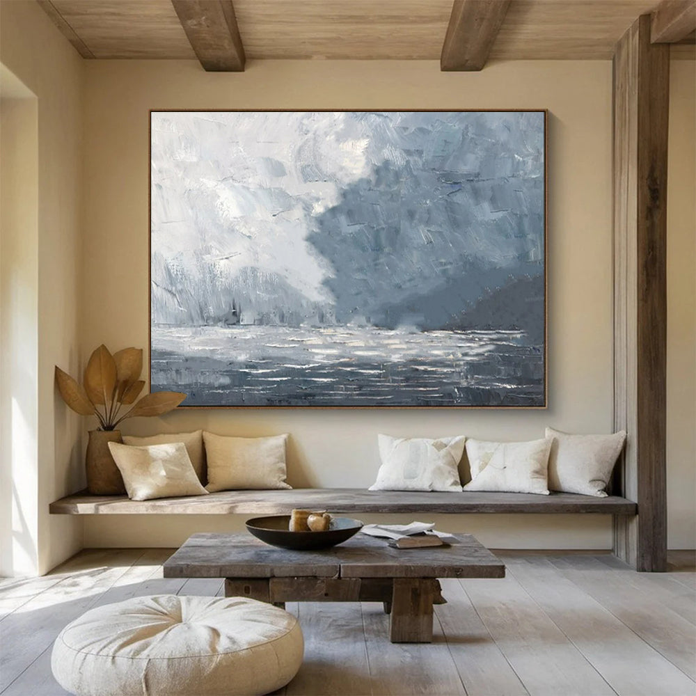 “Stormy Sea” - Shades of gray, white, blue; a dramatic, abstract stormy sea with choppy waves CT1550
