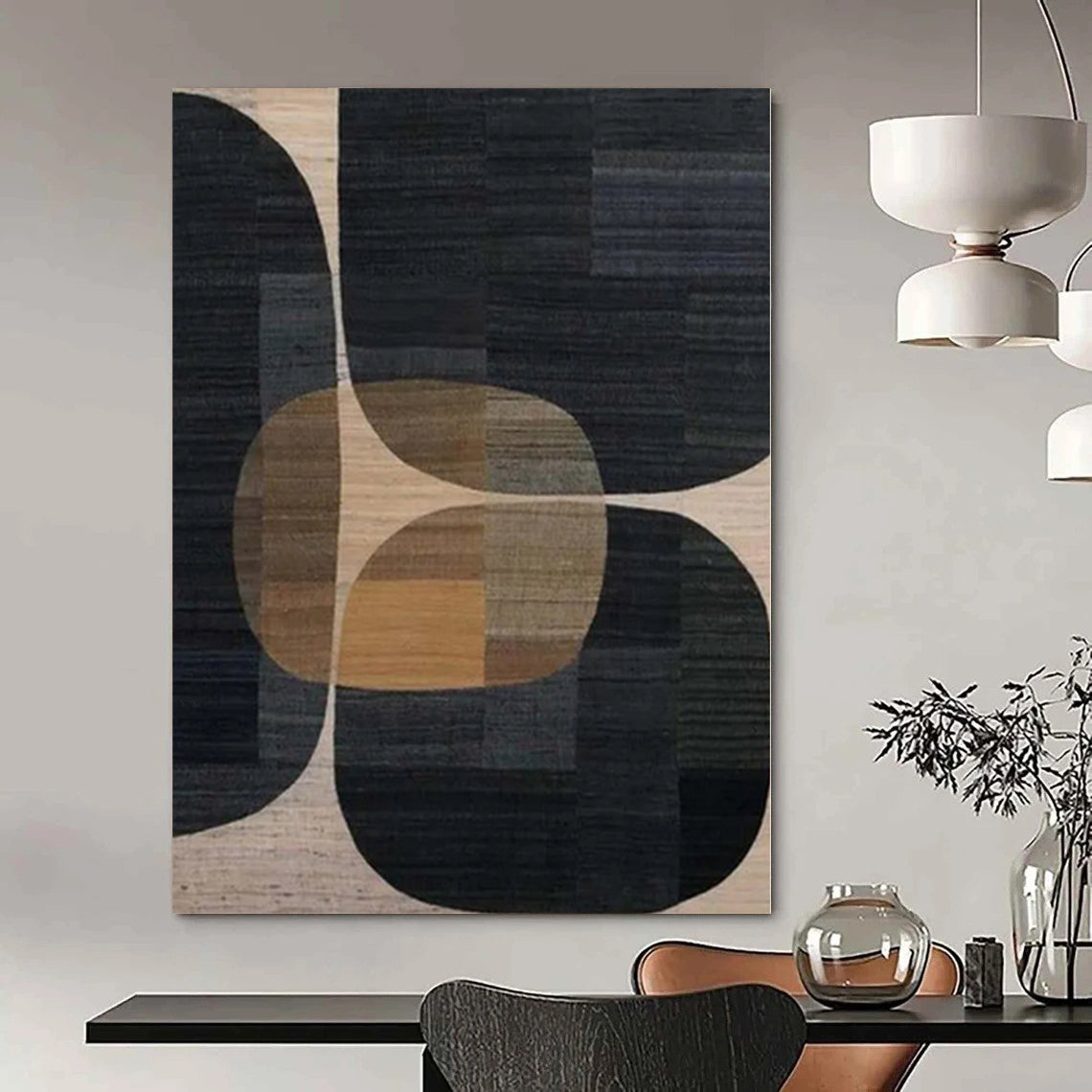 “Black - Brown - Beige Geometric” Acrylic Painting CT0162